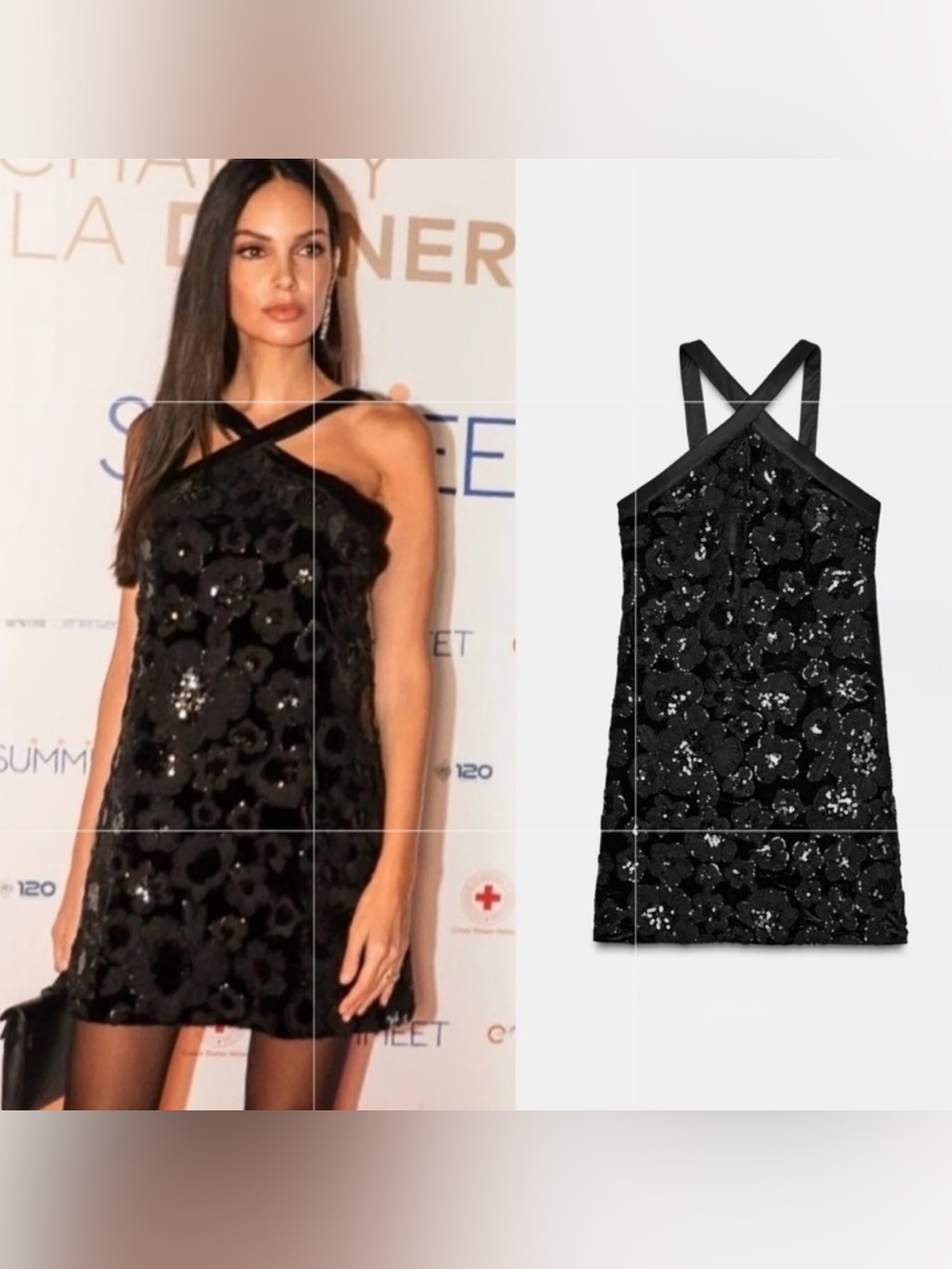 New ZARA Sequin Cross-Neck Mini Dress